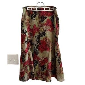 RQT Vtg Y2K Midi Skirt Paisley Floral Whimsygoth 8 Women's Lined Green Red Boho